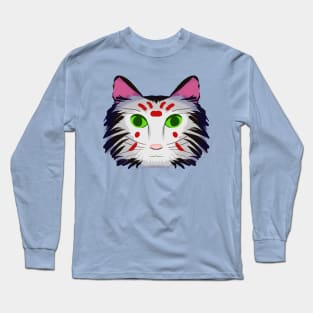 Cat Head Design Version 2 (black, white, red, and green) Long Sleeve T-Shirt